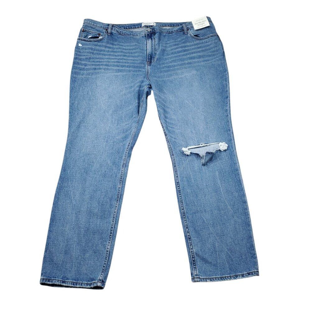 Abercrombie 90s Slim Straight Ultra High Rise Jeans Blue Ripped Y2K Size 24 37